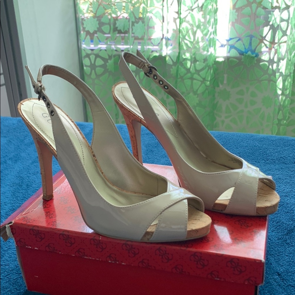 Guess Nude Slingback Peep-Toe Heels (4”)